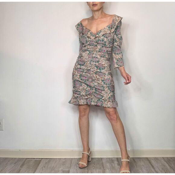 NWT VERONICA BEARD Lozano Floral Ruched Mini Dress Caramel Multi silk boho 3021 - Picture 12 of 14